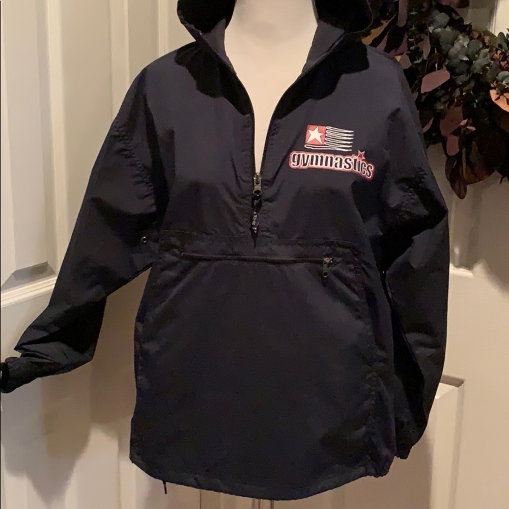 Navy blue Gymnastics windbreaker, front po…